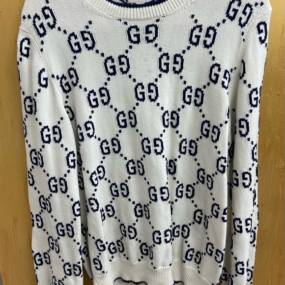Gucci Other - Gucci monogram White and Blue Patterned Sweater men’s size XXXL